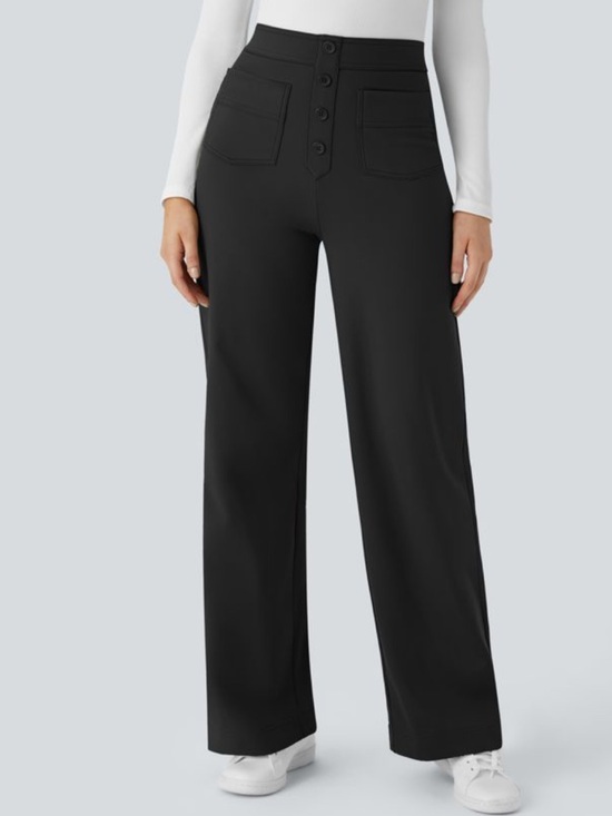 HALARA Pants - NWT Halara Wide Leg Pull On Pants Black Button Detail High Rise XL Petite